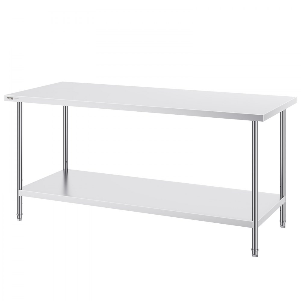 VEVOR Tavolo da Lavoro in Acciaio Inossidabile 762 x 1829 x 864 mm, 3 Livelli di Altezza Regolabili, Tavolo Resistente per Preparazione Alimenti Ristoranti Cucina Commerciale, Argento