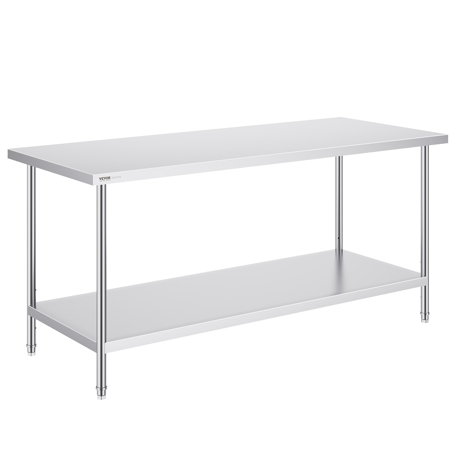 VEVOR Tavolo da Lavoro in Acciaio Inossidabile 762 x 1829 x 864 mm, 3 Livelli di Altezza Regolabili, Tavolo Resistente per Preparazione Alimenti Ristoranti Cucina Commerciale, Argento