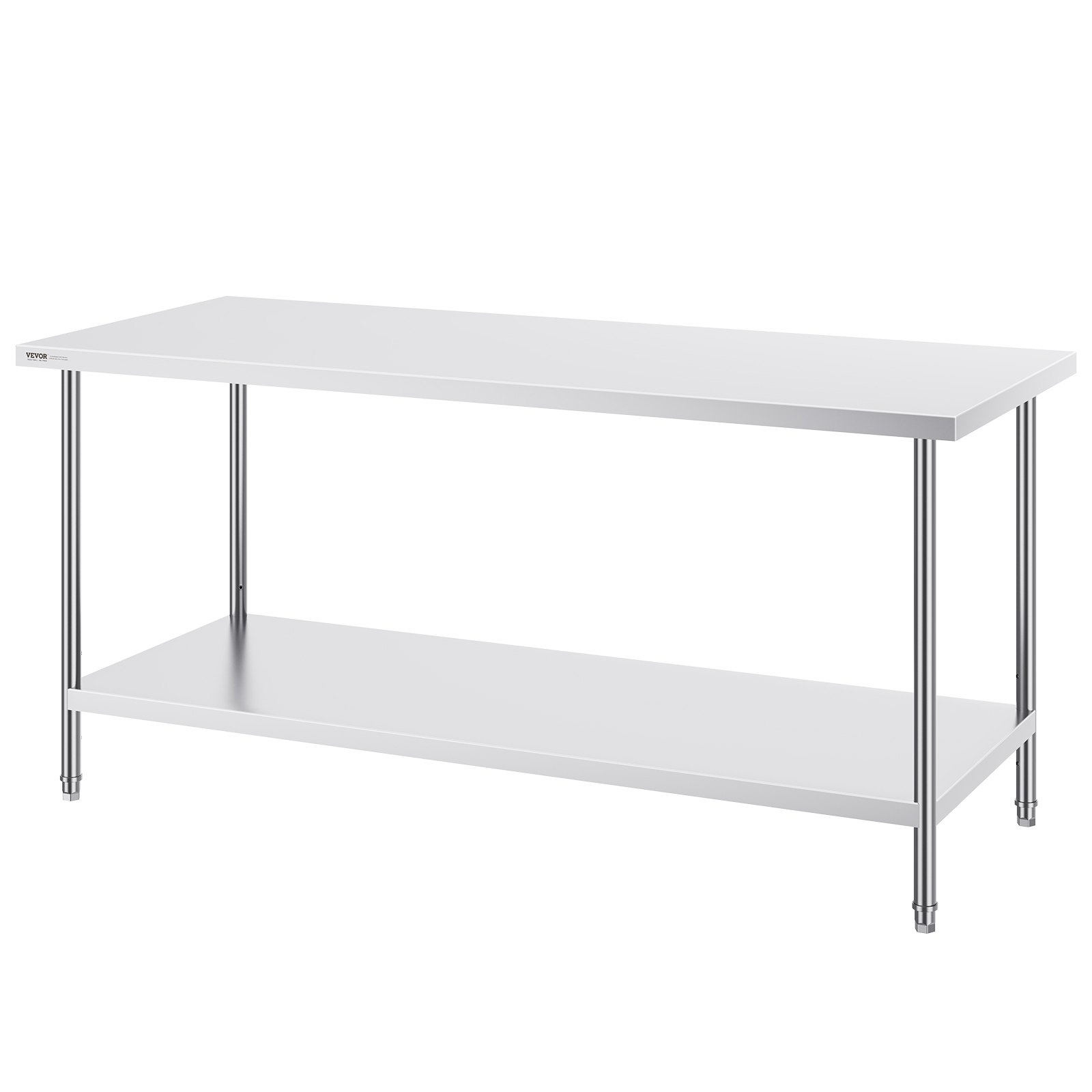 VEVOR Tavolo da Lavoro in Acciaio Inossidabile 762 x 1829 x 864 mm, 3 Livelli di Altezza Regolabili, Tavolo Resistente per Preparazione Alimenti Ristoranti Cucina Commerciale, Argento