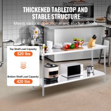 VEVOR Tavolo da Lavoro Acciaio Inossidabile Cucina Tavolo Alimenti 610x1829 mm