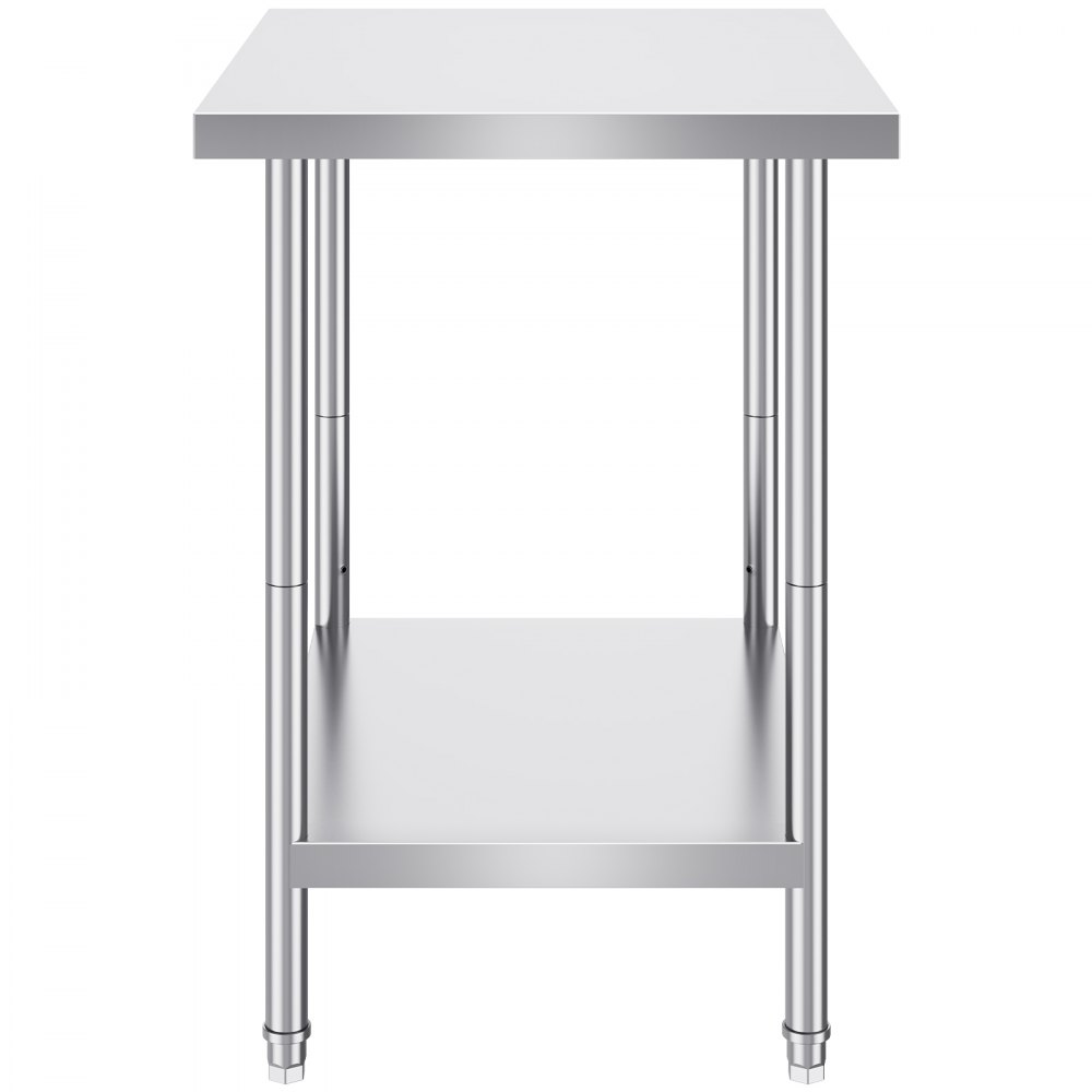 VEVOR Tavolo da Lavoro in Acciaio Inossidabile 610 x 762 x 864 mm, con 4 Ruote, 3 Livelli di Altezza Regolabili, Tavolo Resistente per Preparazione Alimenti Ristoranti Cucina Commerciale, Argento
