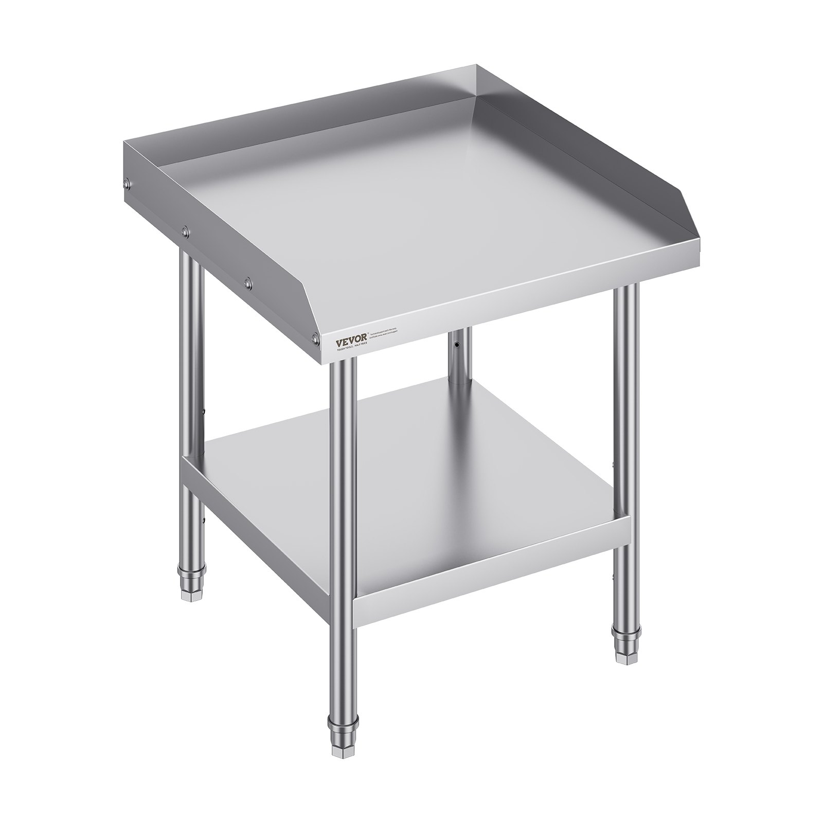 VEVOR Tavolo da Lavoro in Acciaio Inossidabile 610 x 610 x 660 mm, con 4 Ruote, Alzatina su 3 Lati Tavolo Resistente per Preparazione Alimenti Ristoranti Cucina Commerciale Home Hotel Argento