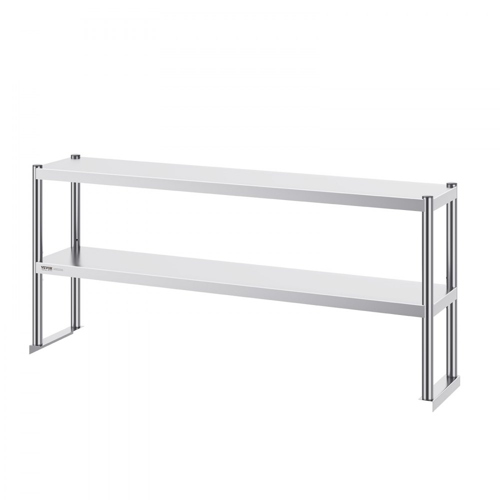 VEVOR Double Overshelf, double-tiered overshelf made of stainless steel, 305 x 1524 x 600 mm, double-tiered overshelf, height-adjustable overshelf preparation table for kitchen, restaurant and workshop
