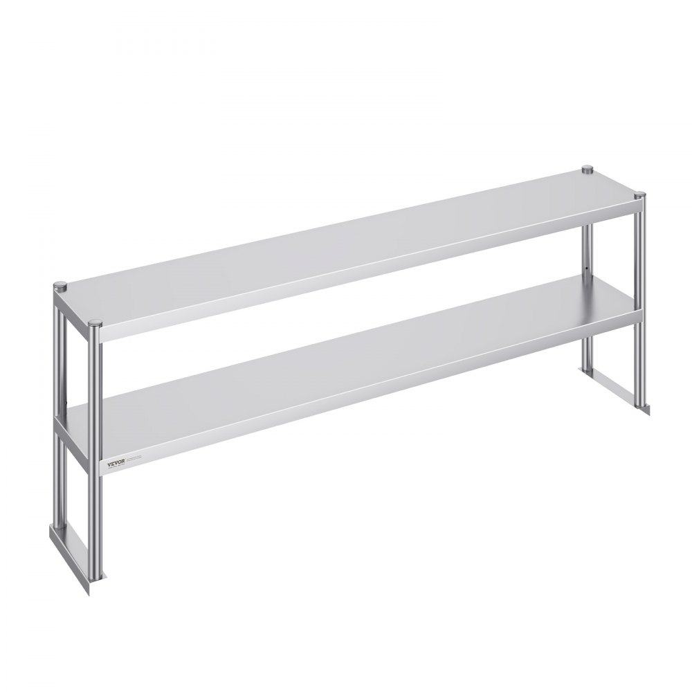 VEVOR Scaffale a Doppio Piano 305 x 1829 x 600 mm Scaffale in Acciaio Inossidabile a Doppio Livello,  Altezza Regolabile, Tavolo da Lavoro di Preparazione per Scaffale per Cucina, Ristorante, Officina