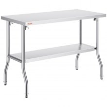 VEVOR Tavolo Acciaio Inox Professionali Capacità Carico da 130kg, Tavolo da Lavoro per Cucina Gastronomia Tavolo da Lavoro, 2 Piani Pieghevole 122 x 61 x 85 cm Lavoro Commerciale per Ristorante Cucina