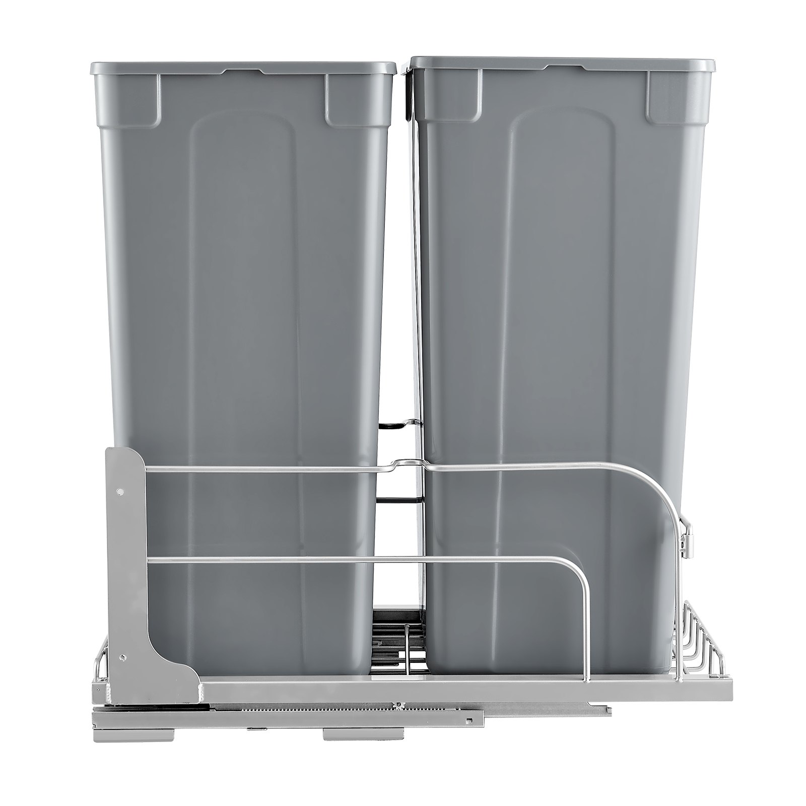 VEVOR Extendable Waste Bin (50 Qt x2), Double Undercounter Kitchen Waste Bin, Trash Can with Door Set & Soft-Close Slider, for Kitchen Cabinet Sink Undercounter (Grey)