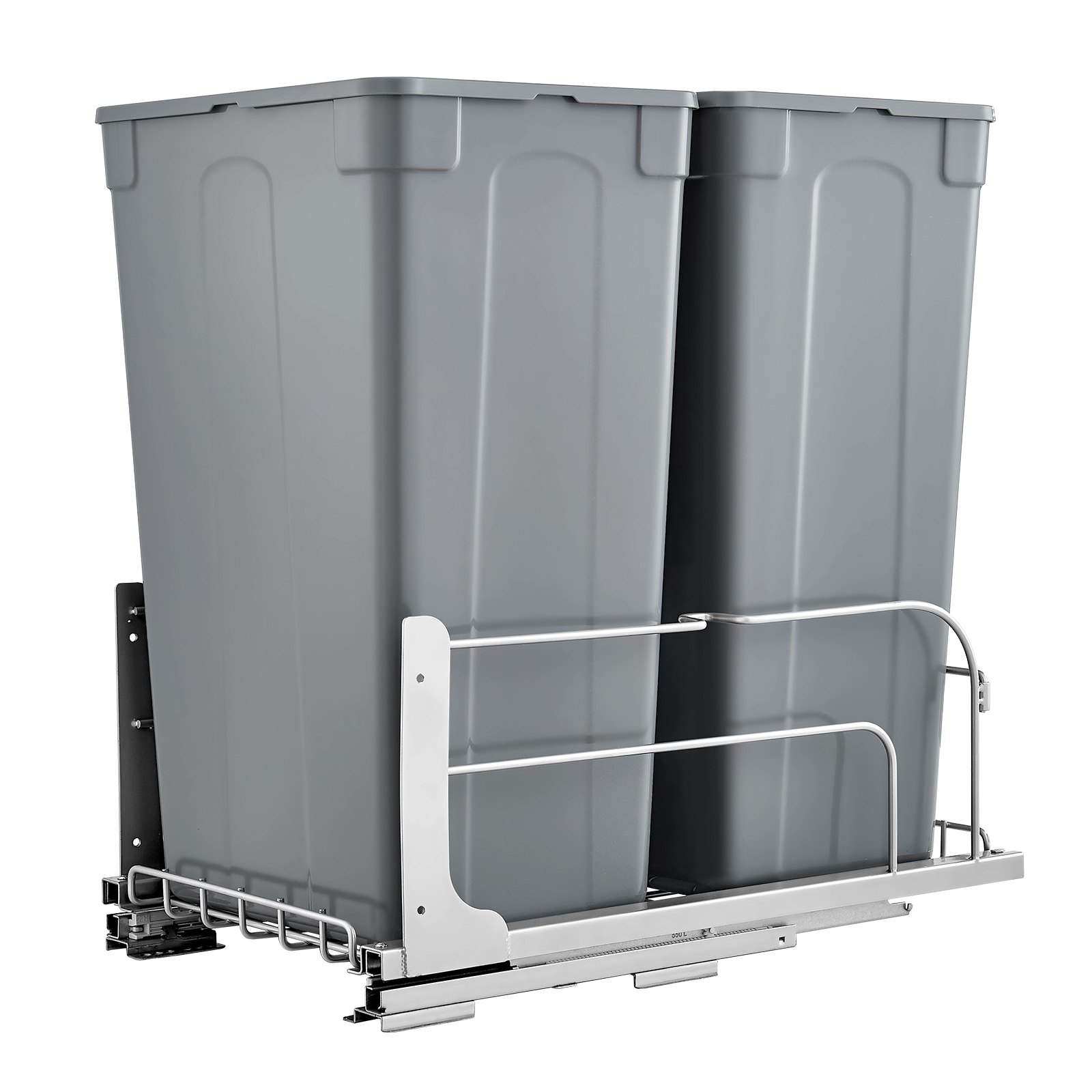 VEVOR Extendable Waste Bin (50 Qt x2), Double Undercounter Kitchen Waste Bin, Trash Can with Door Set & Soft-Close Slider, for Kitchen Cabinet Sink Undercounter (Grey)