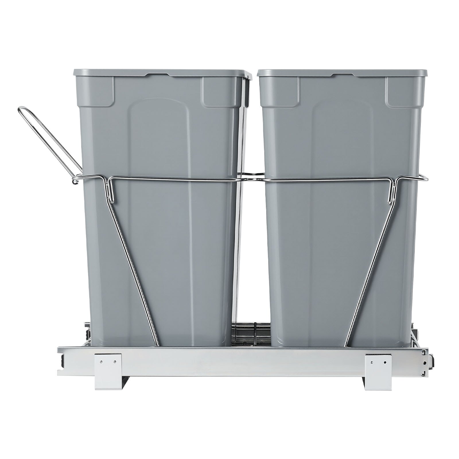 VEVOR Pattumiera Estraibile, ca. 39,8 L x 2, Doppi Contenitori per Rifiuti da Cucina Sottotop, Cestino per la Raccolta Differenziata con Sistema Scorrevole, Estensione Completa e Maniglia Grigio