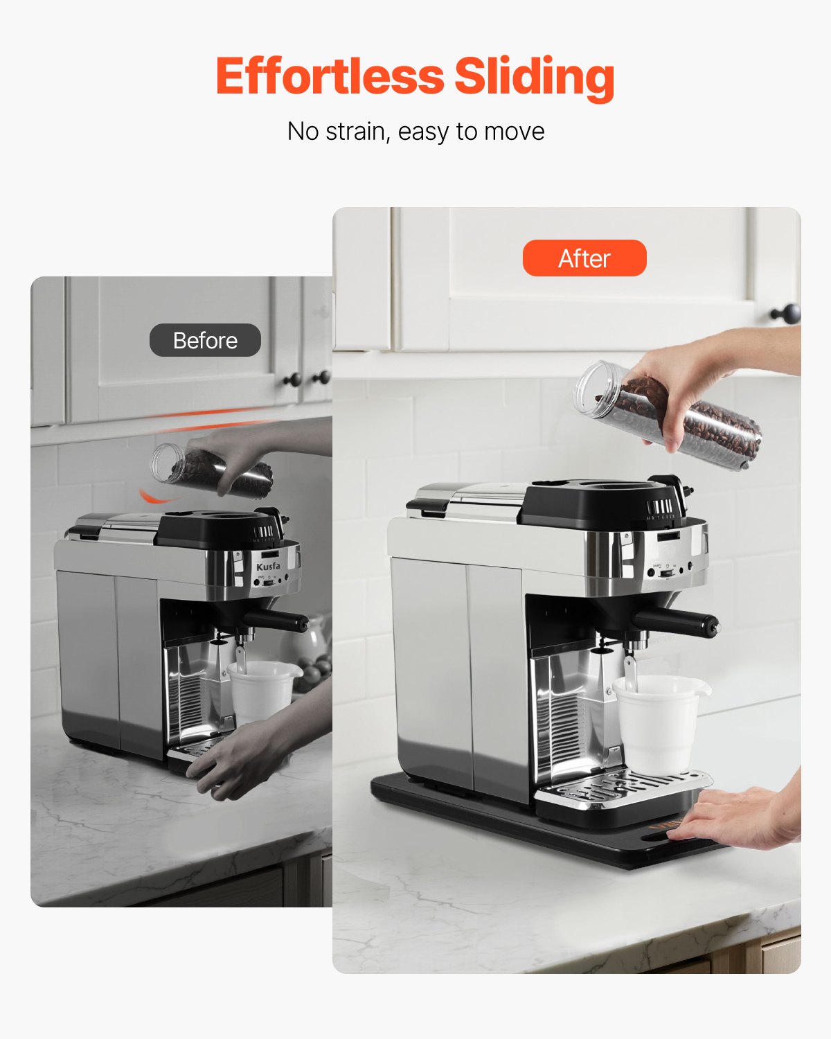 VEVOR Vassoio Scorrevole per Elettrodomestici in Legno, ca. 368 x 191 mm con Ruote in Gomma, Carico max. 18 kg, Vassoio Scorrevole per Macchina da Caffè Miscelatore da Cucina, Piano di Lavoro, Nero