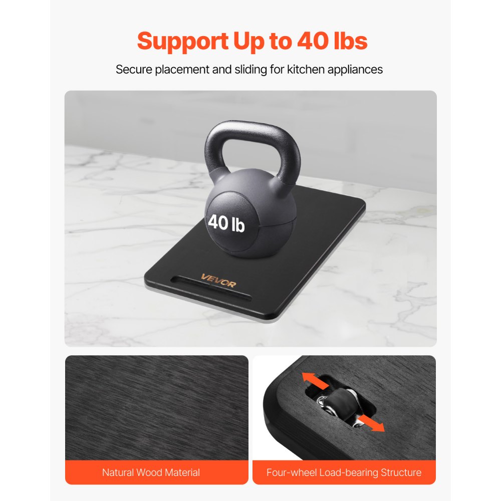 VEVOR Vassoio Scorrevole per Elettrodomestici in Legno, ca. 356 x 241 mm con Ruote in Gomma, Carico max. 18 kg, Vassoio Scorrevole per Macchina da Caffè Miscelatore da Cucina, Piano di Lavoro, Nero