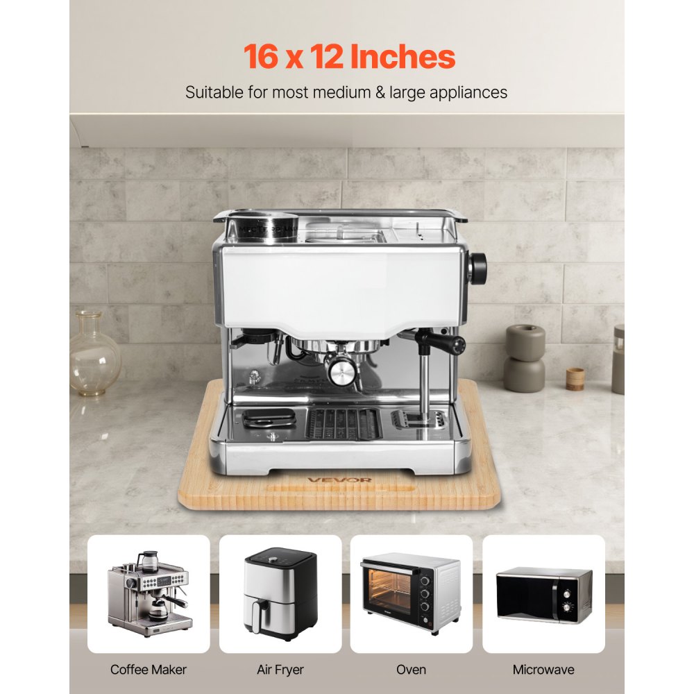 VEVOR Vassoio Scorrevole per Elettrodomestici in Legno, ca. 40 x 30 cm con Ruote in Gomma, Carico max. 18 kg, Vassoio Scorrevole per Macchina da Caffè Miscelatore da Cucina, Colore Legno