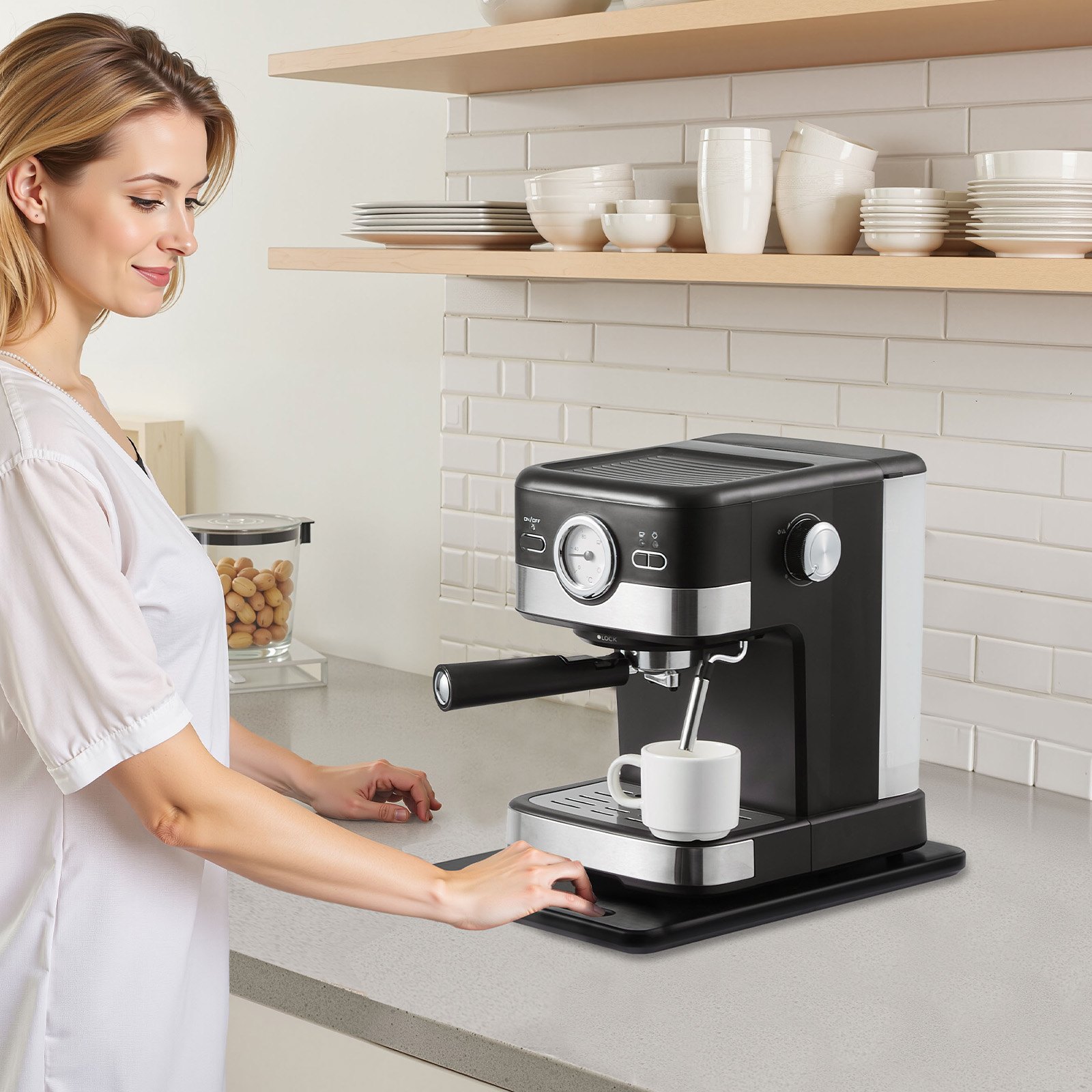 VEVOR Vassoio Scorrevole per Elettrodomestici in Legno, ca. 40 x 30 cm con Ruote in Gomma, Carico max. 18 kg, Vassoio Scorrevole per Macchina da Caffè Miscelatore da Cucina, Piano di Lavoro, Nero