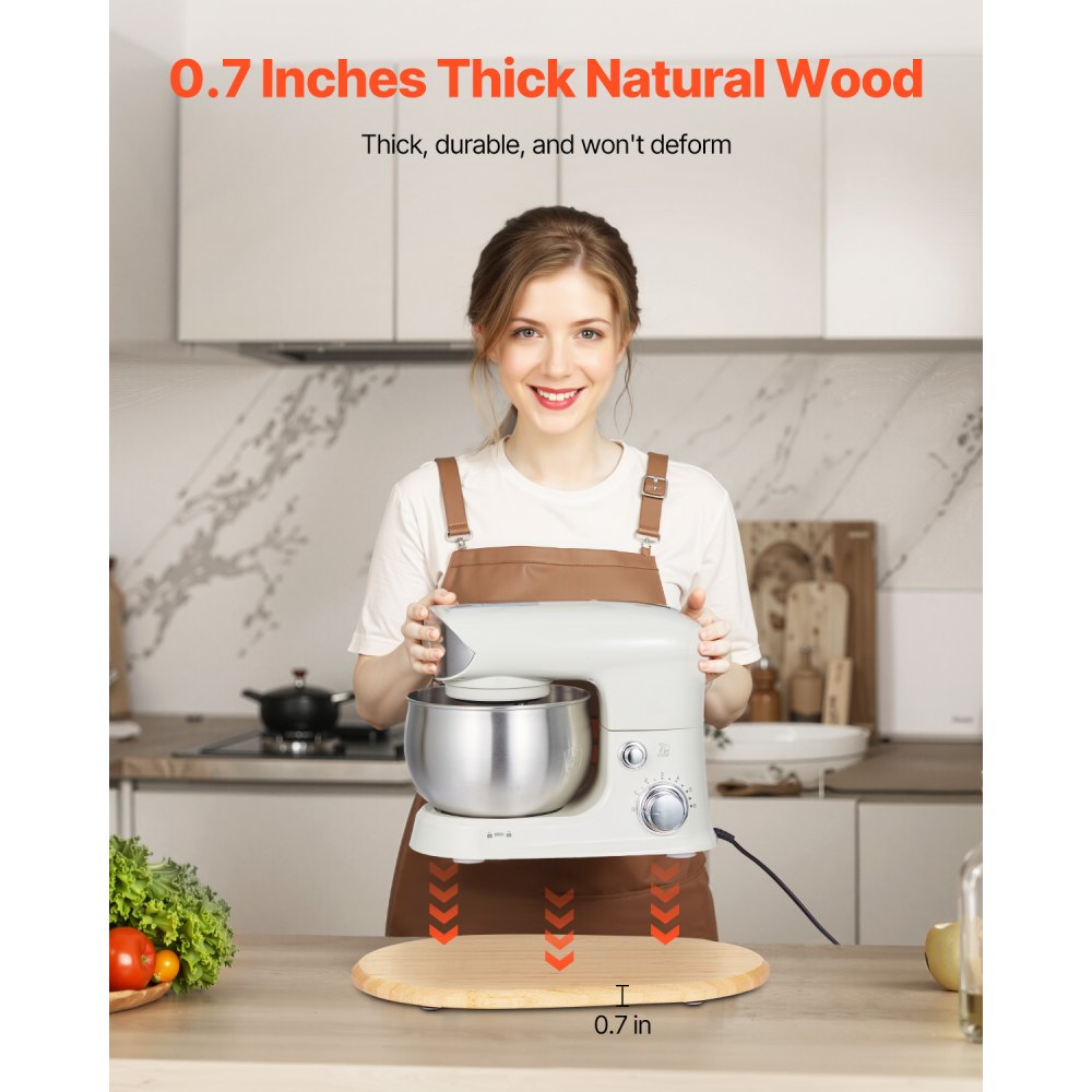 VEVOR oval board, 399x282x23 mm, base compatible with stand mixers, bamboo board with PTFE feet, prevents steam damage to cabinets, wooden board, ideal for food processors