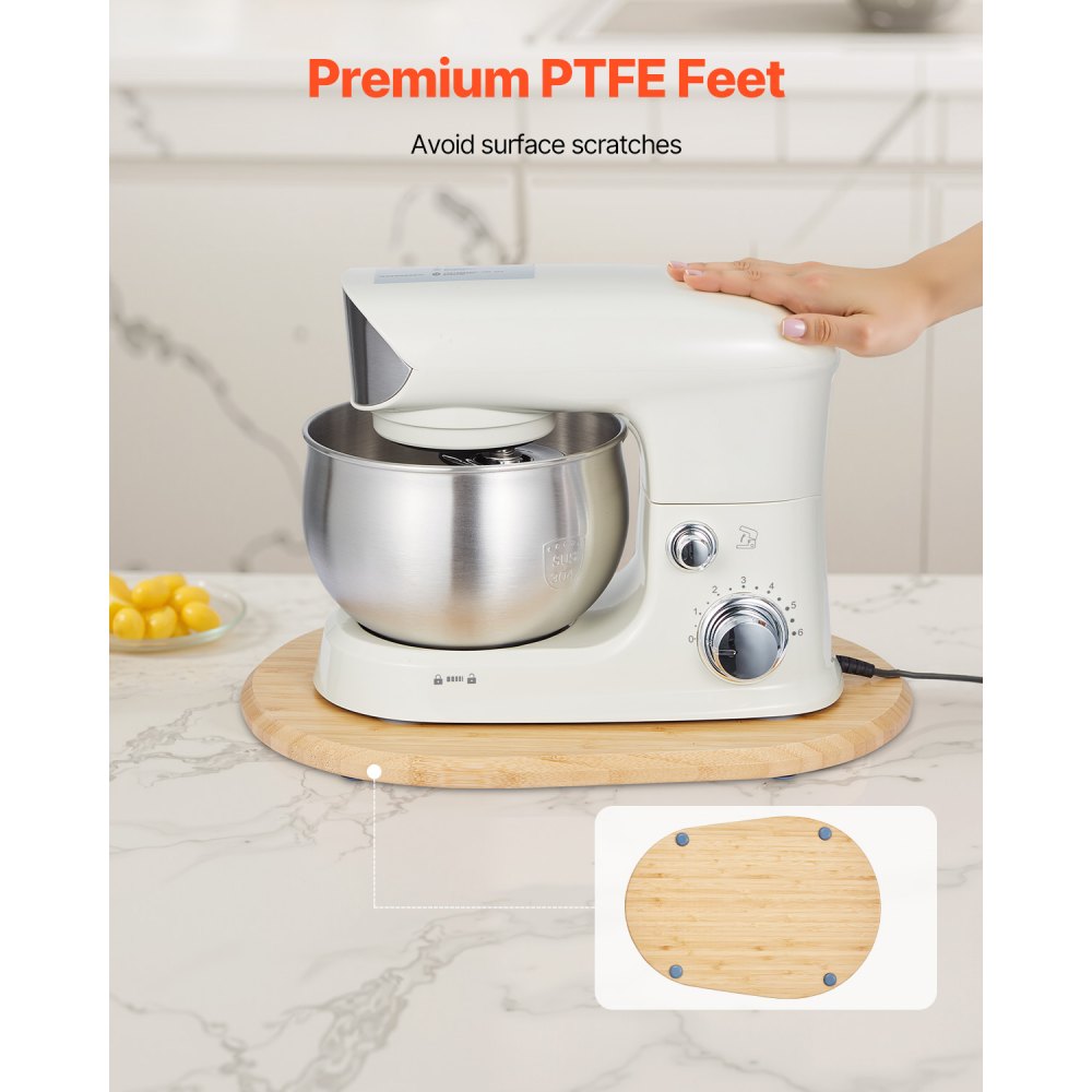 VEVOR oval board, 399x282x23 mm, base compatible with stand mixers, bamboo board with PTFE feet, prevents steam damage to cabinets, wooden board, ideal for food processors