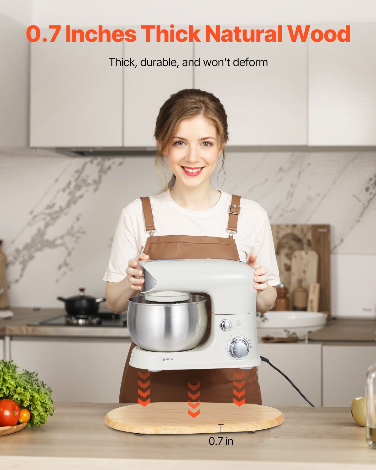 VEVOR Vassoio da Cucina per Elettrodomestici in Legno, ca. 399 x 282 mm Piedini in PTFE, Carico max. 18 kg, Vassoio per Miscelatore Robot da Cucina, Piano da Lavoro, Colore Legno