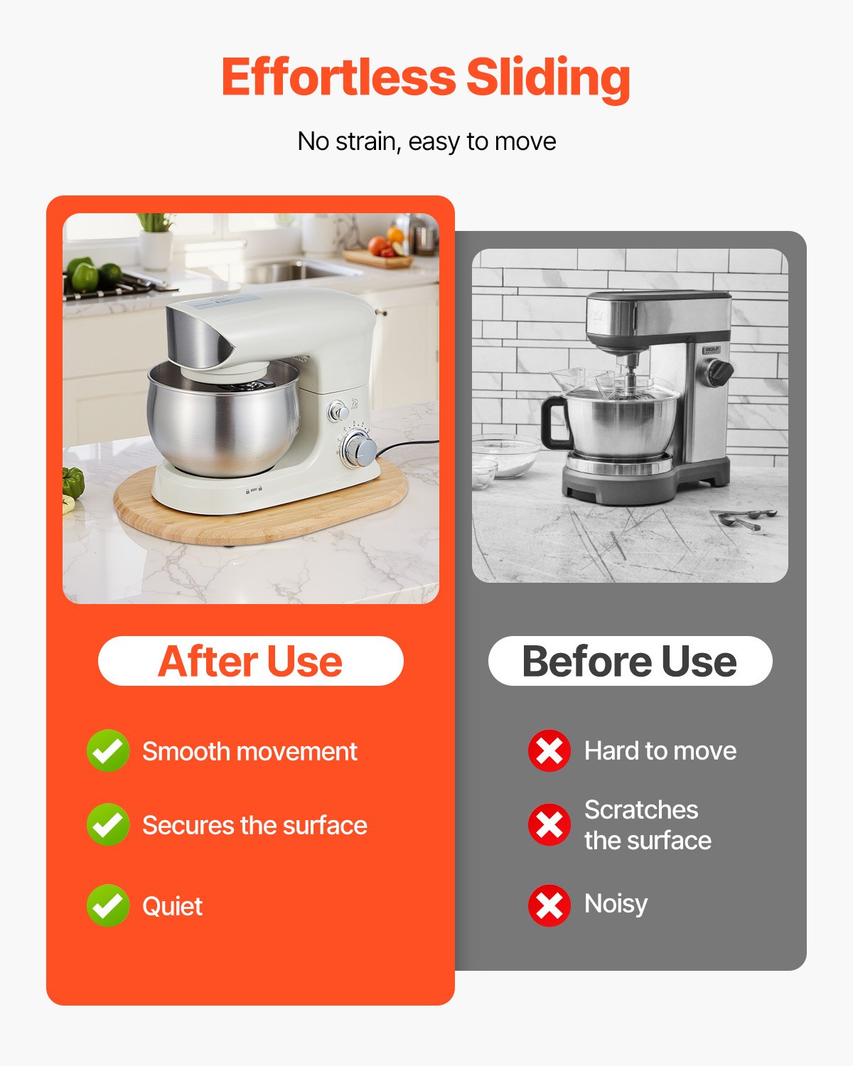 VEVOR oval board, 399x282x23 mm, base compatible with stand mixers, bamboo board with PTFE feet, prevents steam damage to cabinets, wooden board, ideal for food processors