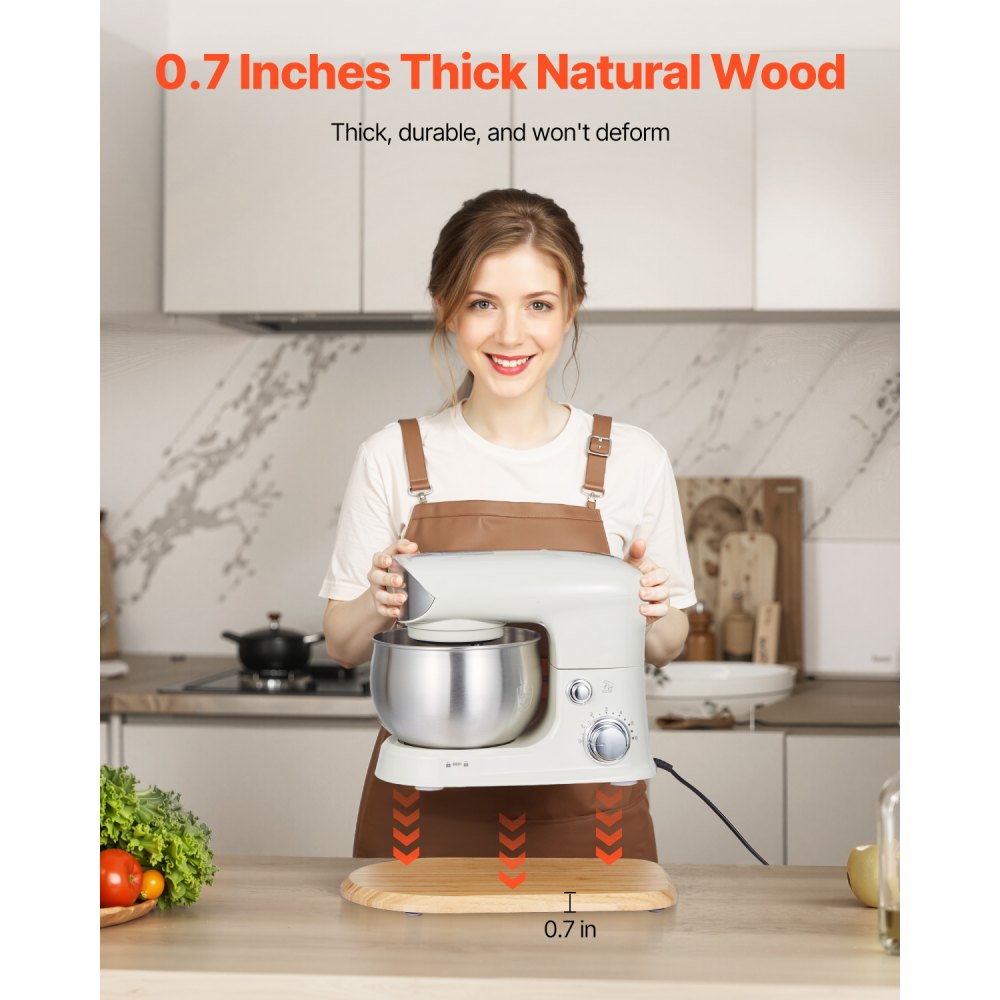 VEVOR oval board, 368x239x23 mm, base compatible with stand mixers, bamboo board with PTFE feet, prevents steam damage to cabinets, sliding tray ideal for food processors