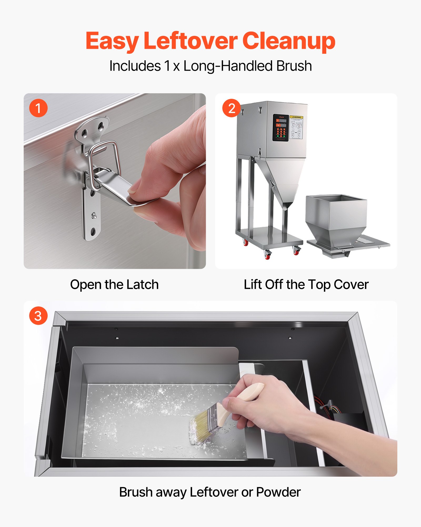 VEVOR Macchina Dosatrice Automatica per Polveri e Granuli 20-3000 g Argento, Dosatore Automatico per Granuli con Pedale in Acciaio Inox, Pesatura Intelligente, per Caffè, Cereali, Tè e Spezie, Argento