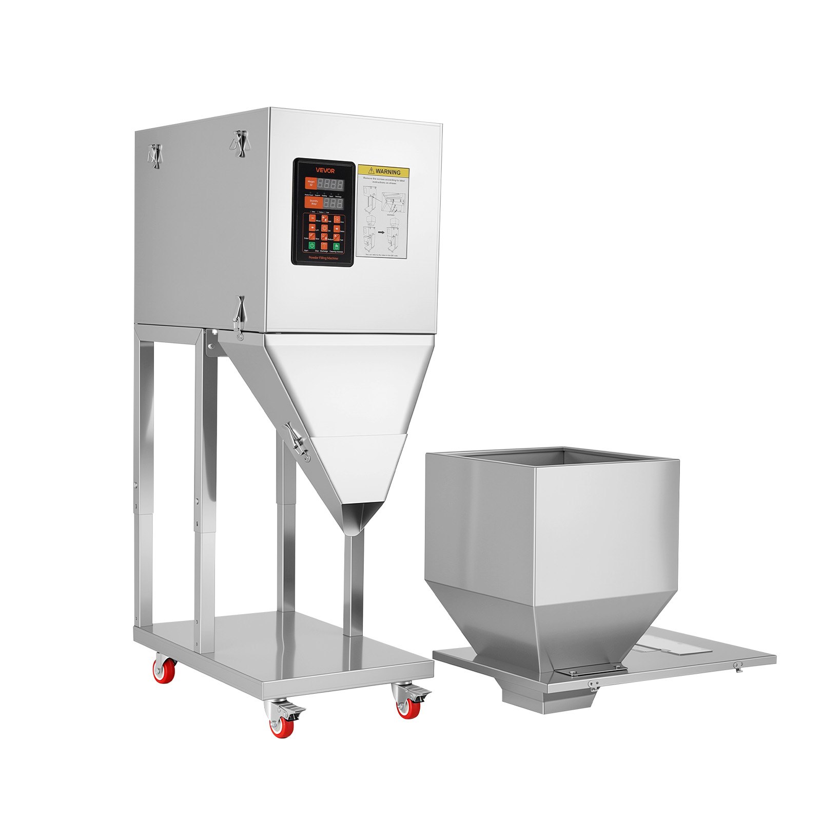 VEVOR Macchina Dosatrice Automatica per Polveri e Granuli 20-5000 g Argento, Dosatore Automatico per Granuli con Pedale in Acciaio Inox, Pesatura Intelligente, Alta Precisione, per Caffè, Cereali e Tè