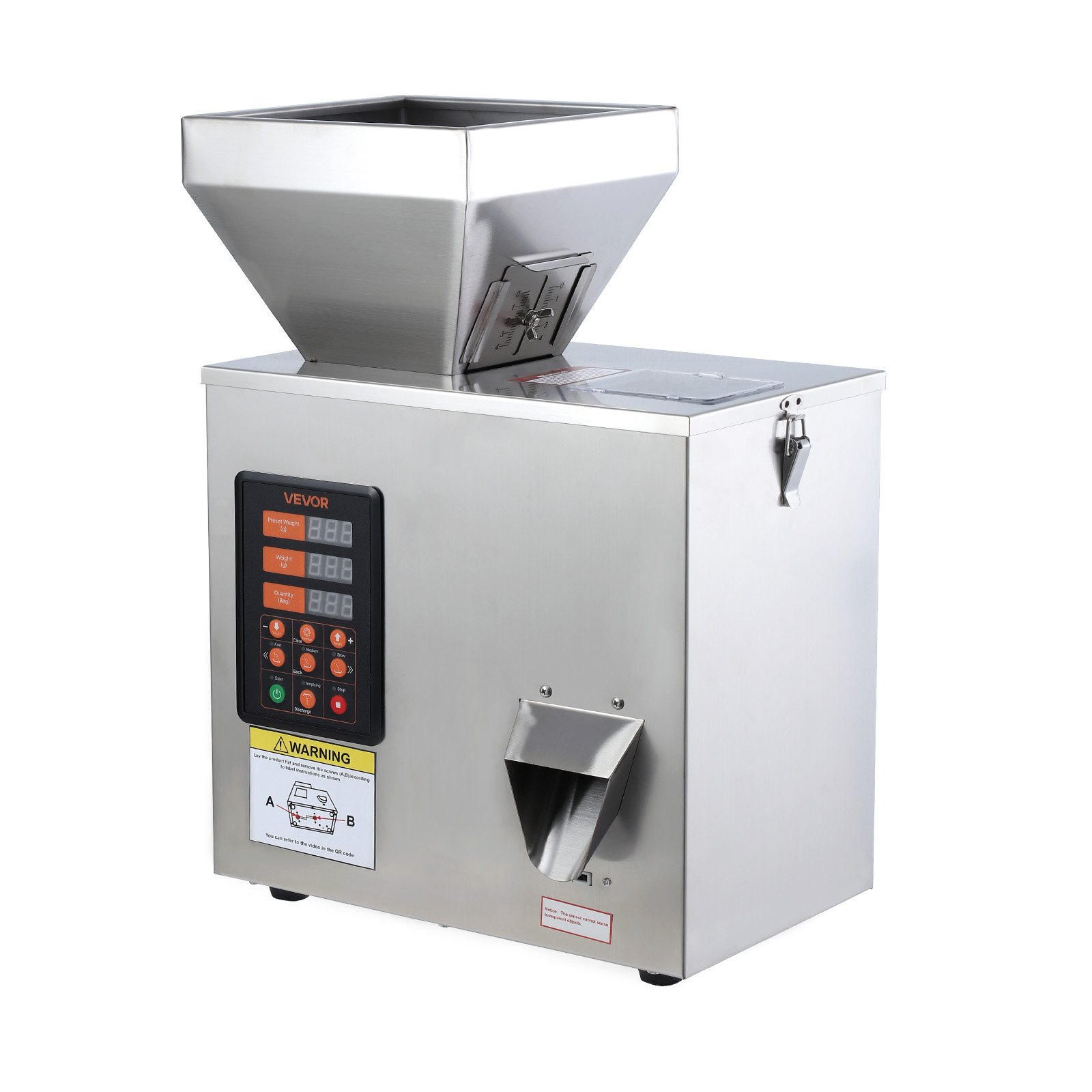 VEVOR Powder Filling Machine, 1-99.9g Automatic Particle Dispenser, High Accuracy, Premium Stainless Steel, Intelligent Weighing Dispensing Filler for Coffee Beans, Grains, Tea, Spices, Silver
