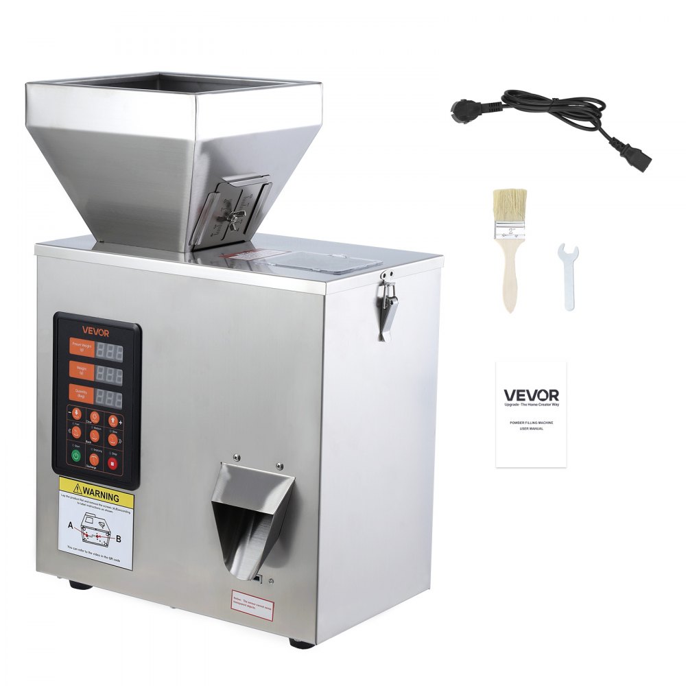 VEVOR Macchina Dosatrice Automatica per Polveri e Granuli, 3-200 g, Argento, Dosatore ad Alta Precisione in Acciaio Inox, Macchina Pesatura Intelligente per Granuli, per Caffè, Cereali, Tè e Spezie