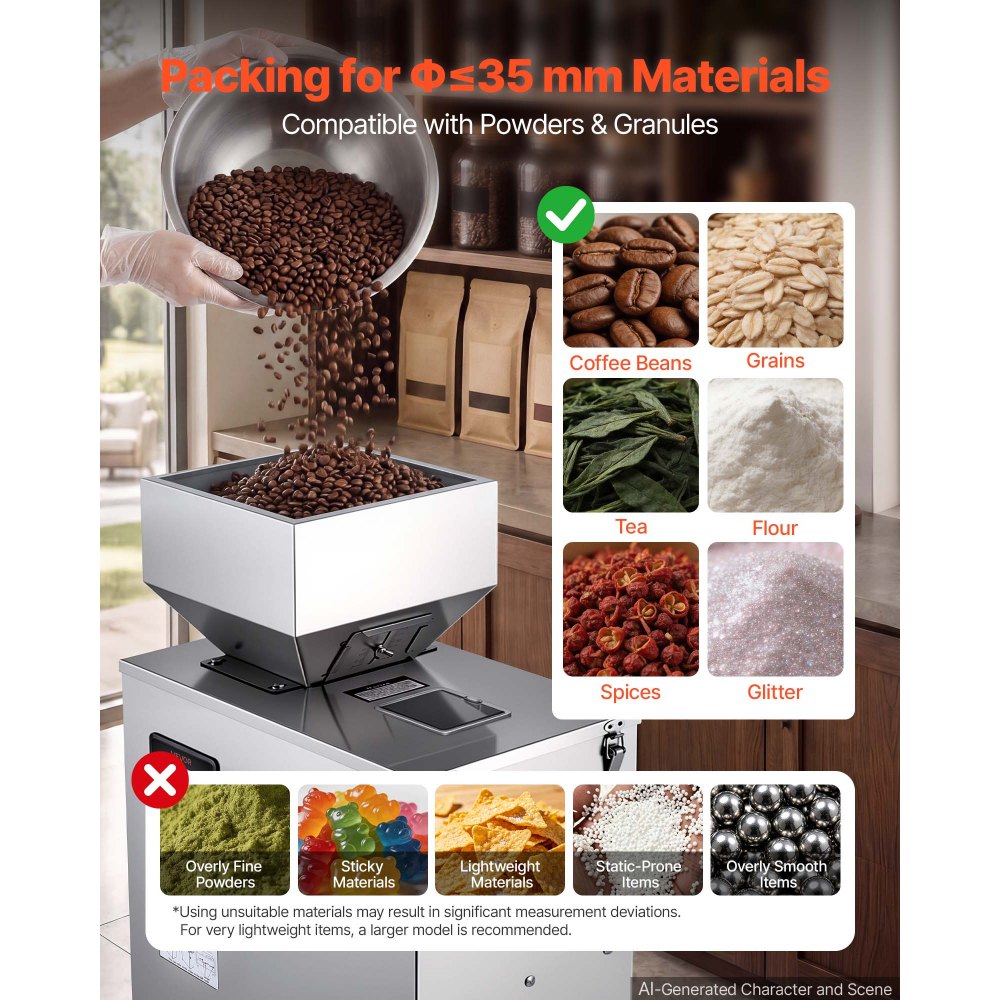 VEVOR Powder Filling Machine, 10-500g Automatic Particle Dispenser, High Accuracy, Premium Stainless Steel, Intelligent Weighing Dispensing Filler for Coffee Beans, Grains, Tea, Spices, Silver