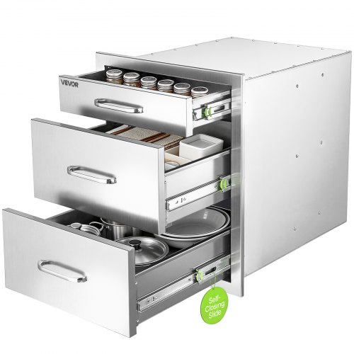 VEVOR Cassetti da Incasso per Cucina da Esterno 51,8x52x44,2 cm 3 Ripiani Mobiletto per Isola Barbecue, Bancone da Giardino, Postazione Griglia, con Manico, Organizzazione Utensili Pentole Accessori