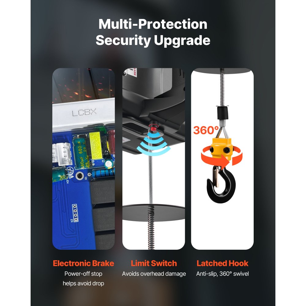 VEVOR Verricello Paranco Elettrico per Sollevamento di Carico, Capacità max. 500 kg, Argano Portatile da 1500 W, Altezza di Sollevamento 7,6 m, Telecomando Manuale e Wireless da Officina Garage