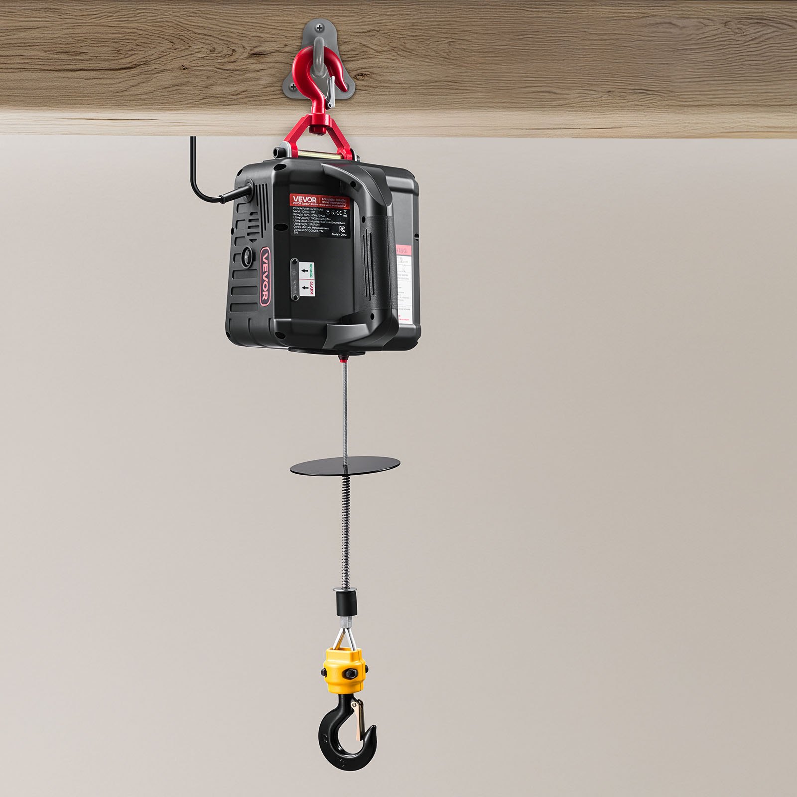 VEVOR Verricello Paranco Elettrico per Sollevamento di Carico, Capacità max. 500 kg, Argano Portatile da 1500 W, Altezza di Sollevamento 7,6 m, Telecomando Manuale e Wireless da Officina Garage