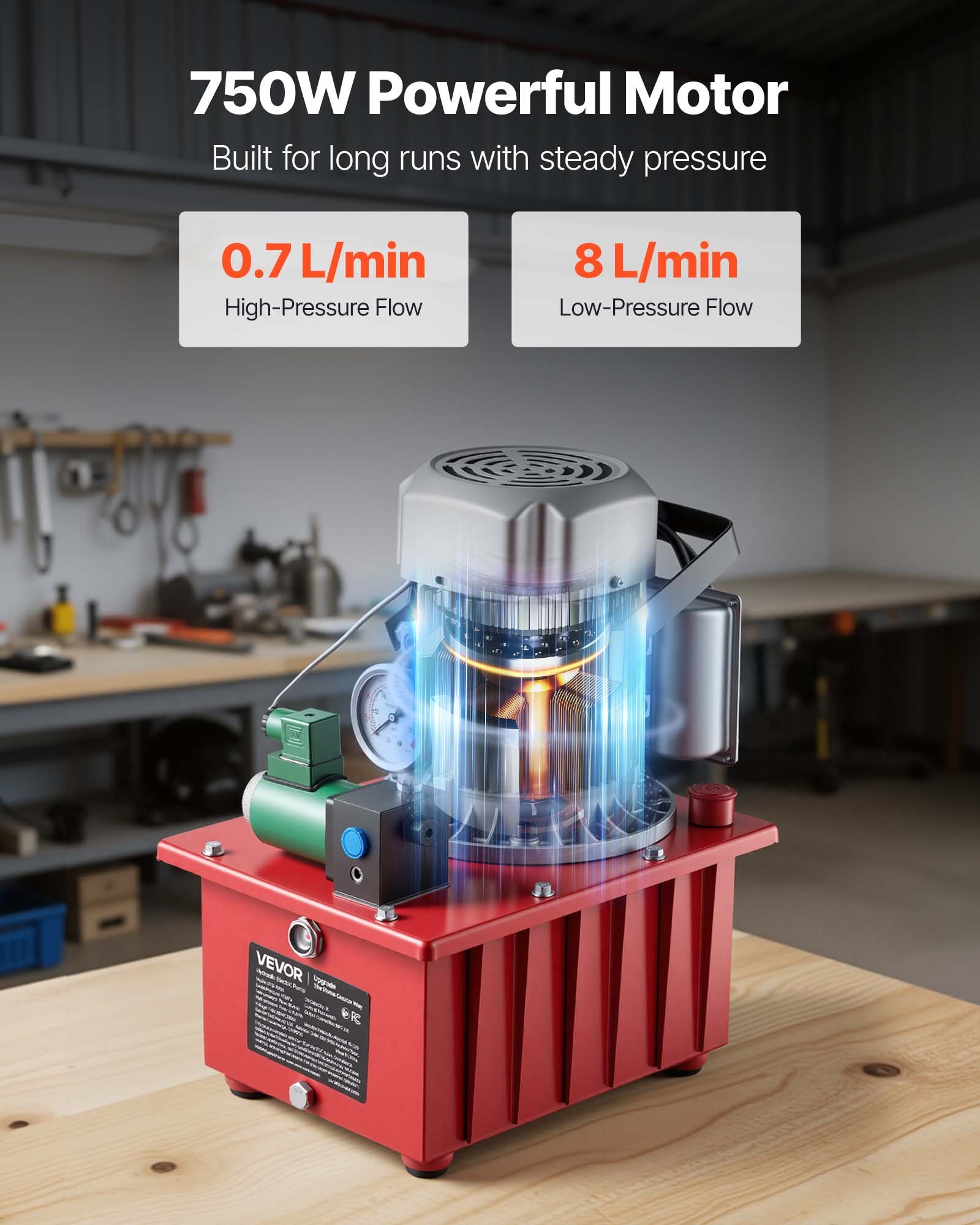 VEVOR Pompa Idraulica Elettrica 750 W a Effetto Singolo 10000 PSI, Pompa Elettroidraulica con Interruttore a Pedale, Centralina Idraulica con Serbatoio Olio Capienza 8 Litri per Punzonatrua Piegatura