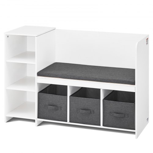 Libreria Panca Per Bambini - Scaffale Portagiochi Con Cuscini, Bianco, 80.5x40x110 Cm, 6 Vani