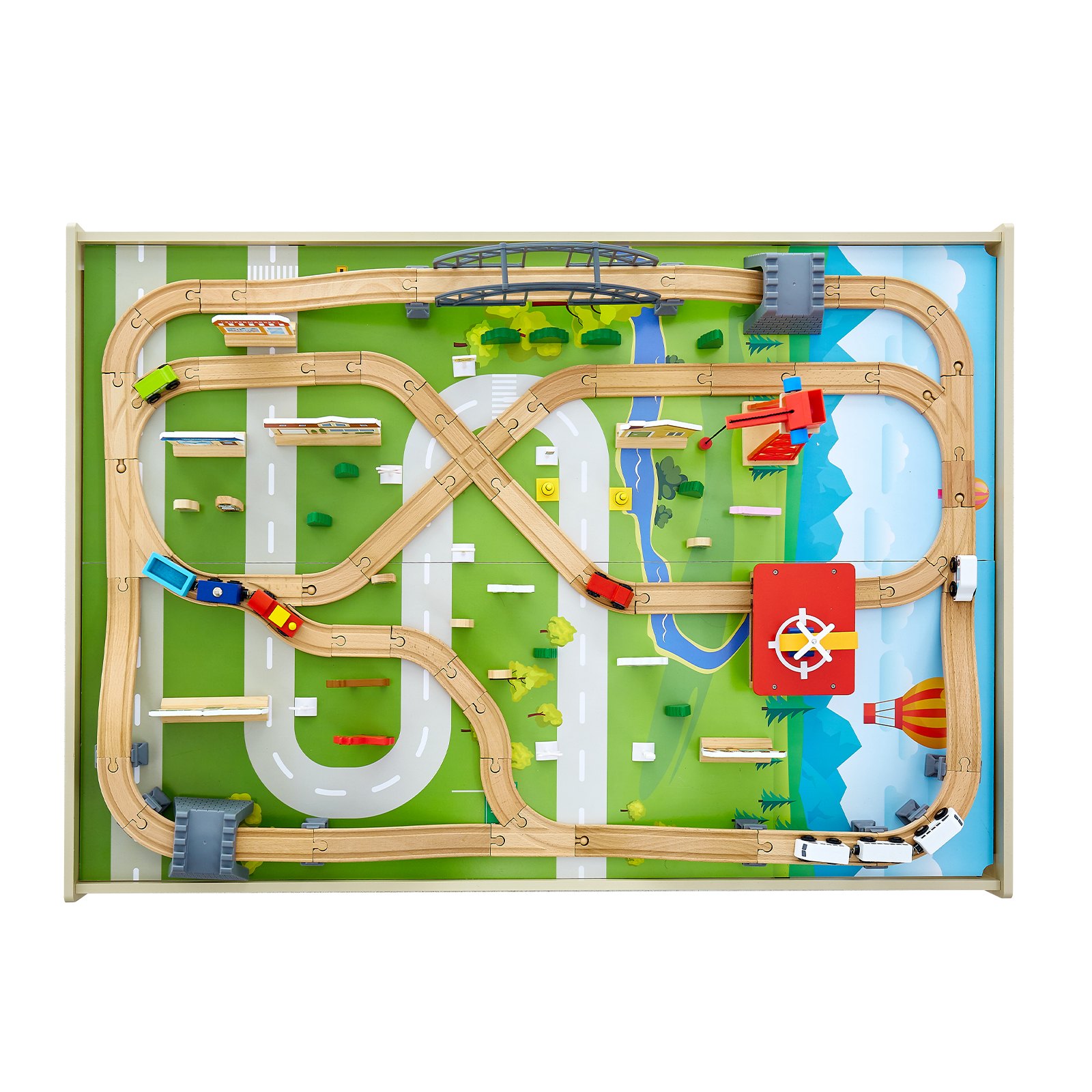 VEVOR Tavolo Ferroviario con Treni Binari Giocattolo, 120 Pezzi Multicolore in Legno, Set di Trenini in Legno con Contenitore Pieghevole per Giocare, Disegnare, Set Giocattoli Creativi per Bambini