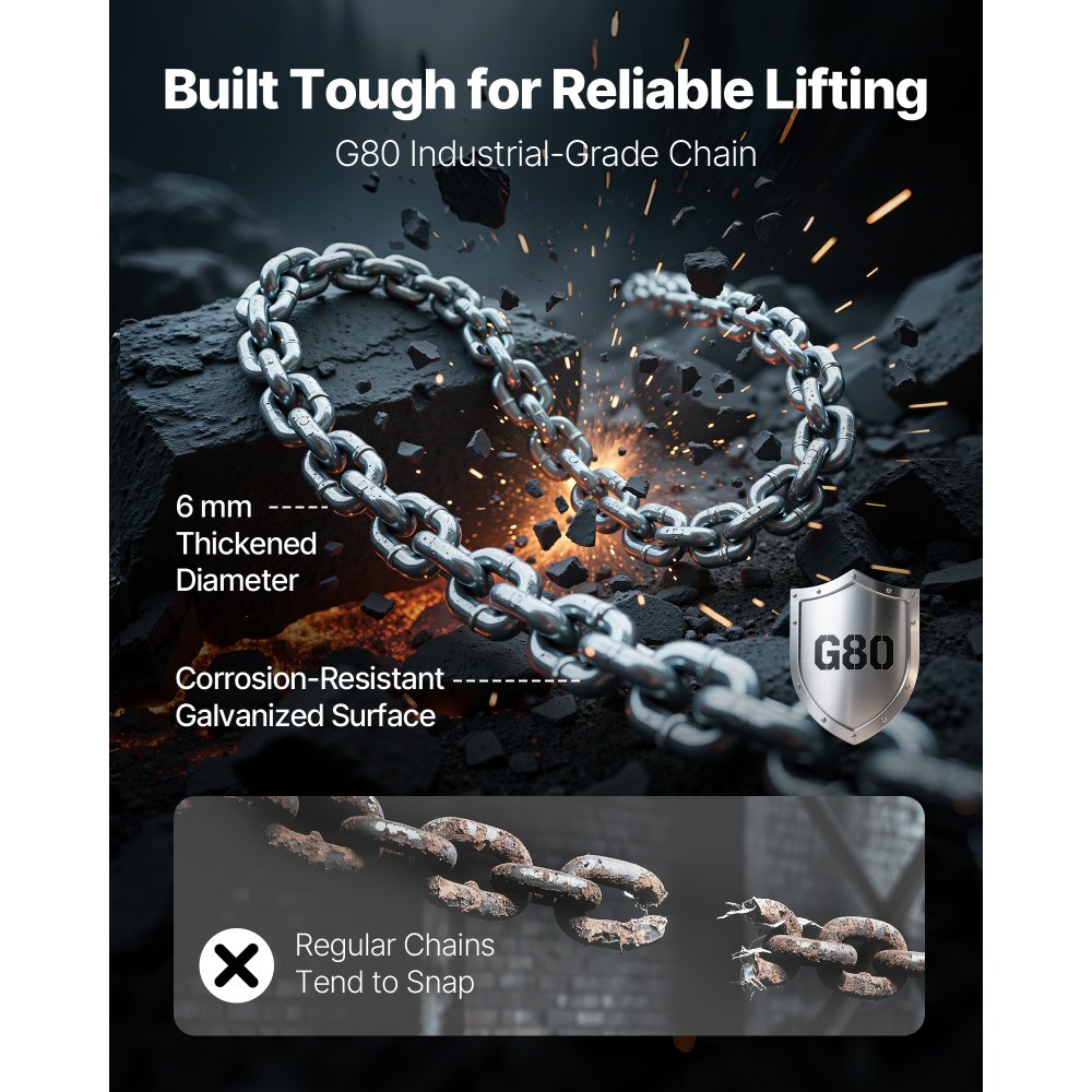 VEVOR Manual Lever Chain Hoist, 1T 1000KG Capacity Heavy Duty Come Along, 3M Lift G80 Alloy Steel Chain With Dual Pawl Mechanical Brake, 360° Rotating Hooks, for Warehouse Construction Garage