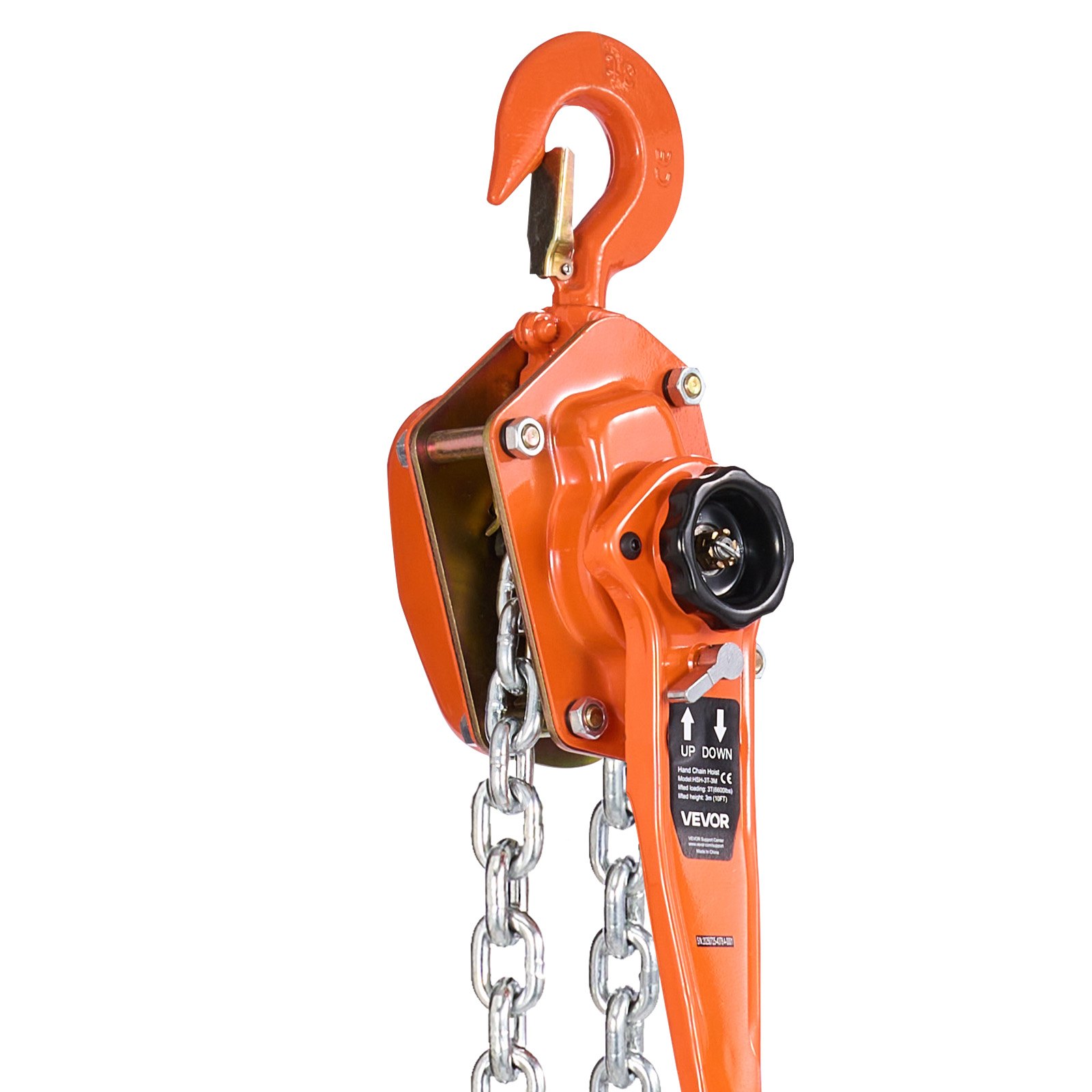 VEVOR Manual Lever Chain Hoist, 3T 3000KG Capacity Heavy Duty Come Along, 3M Lift G80 Alloy Steel Chain With Dual Pawl Mechanical Brake, 360° Rotating Hooks, for Warehouse Construction Garage