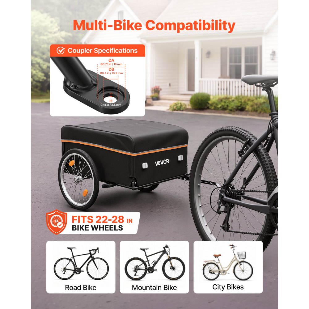 VEVOR Rimorchio da Carico Pieghevole per Bici Portata 59 kg Ruote da 508 mm, Pieghevole e Robusto, con Copertura Impermeabile, Riflettori e Telaio in Acciaio al Carbonio, per Bici con Ruote 559-711mm