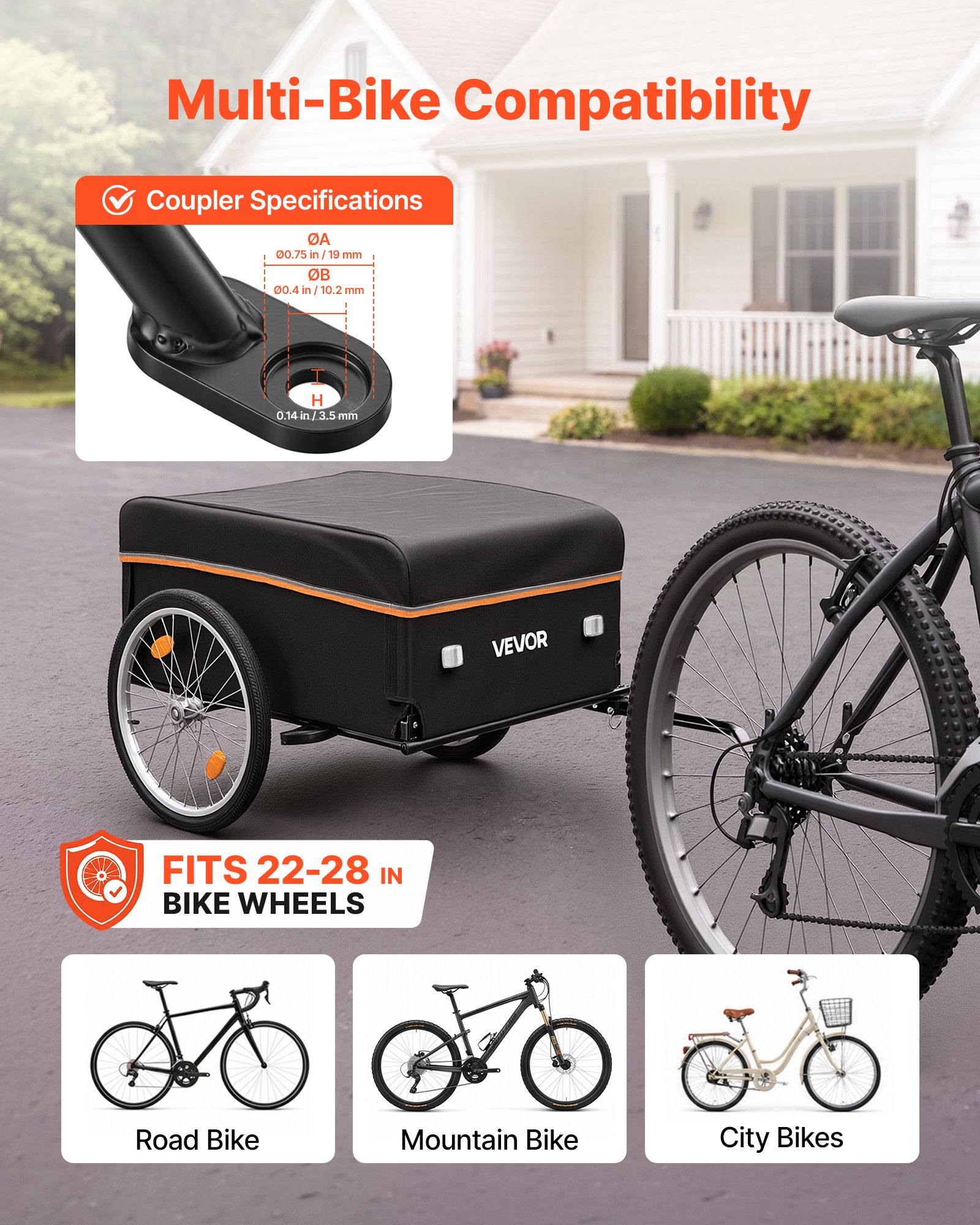 VEVOR Rimorchio da Carico Pieghevole per Bici Portata 59 kg Ruote da 508 mm, Pieghevole e Robusto, con Copertura Impermeabile, Riflettori e Telaio in Acciaio al Carbonio, per Bici con Ruote 559-711mm