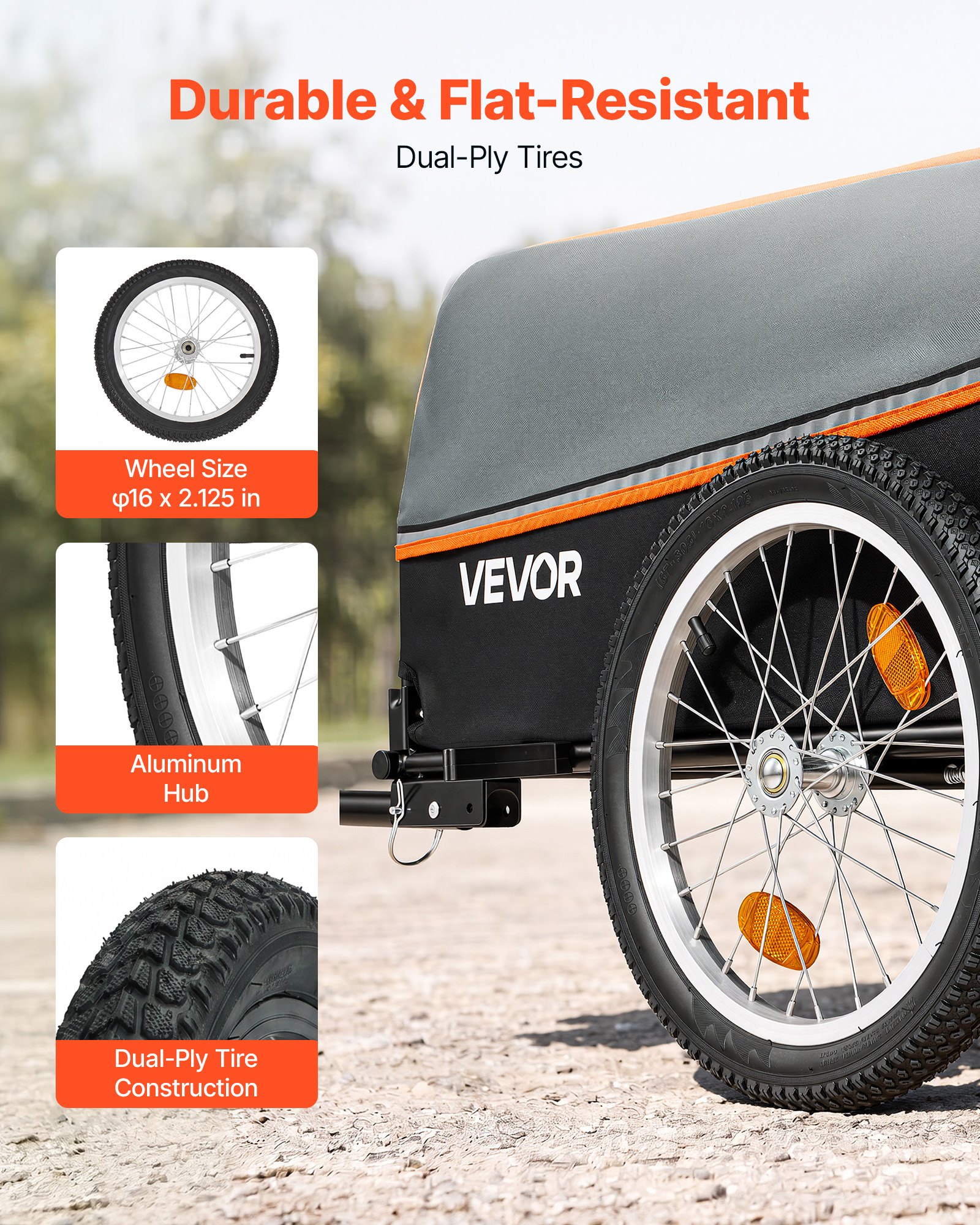 VEVOR Rimorchio da Carico Pieghevole per Bici Portata 40kg Ruote da 406mm, Attacco all’Asse Posteriore, Copertura Impermeabile, Riflettori e Telaio in Acciaio al Carbonio, per Bici con Ruote 559-711mm
