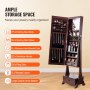 VEVOR Specchio Portagioielli Specchio da Terra con Contenitore, Organizzatore per Gioielli Serratura Specchio a Figura Intera con Luce LED Interna, Cassetto Mobile Portagioielli Autoportante, Marrone