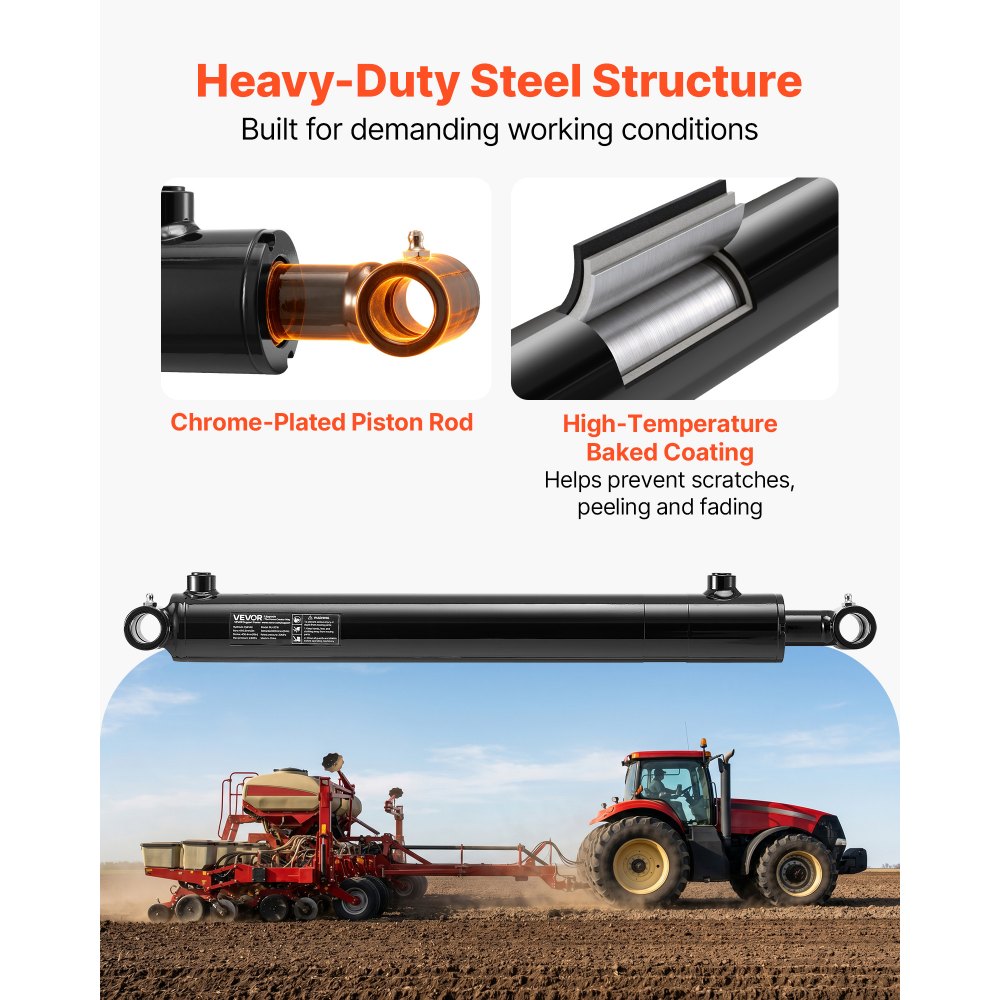 VEVOR Cilindro Idraulico a Doppio Effetto Corsa 406 mm 4 Tonnellate 24 Mpa Per Escavatori, Trattori Macchina Agricola, Cilindro a Spinta e a Trazione, Alesaggio 50,8 mm, Pressione Nominale 20 MPa