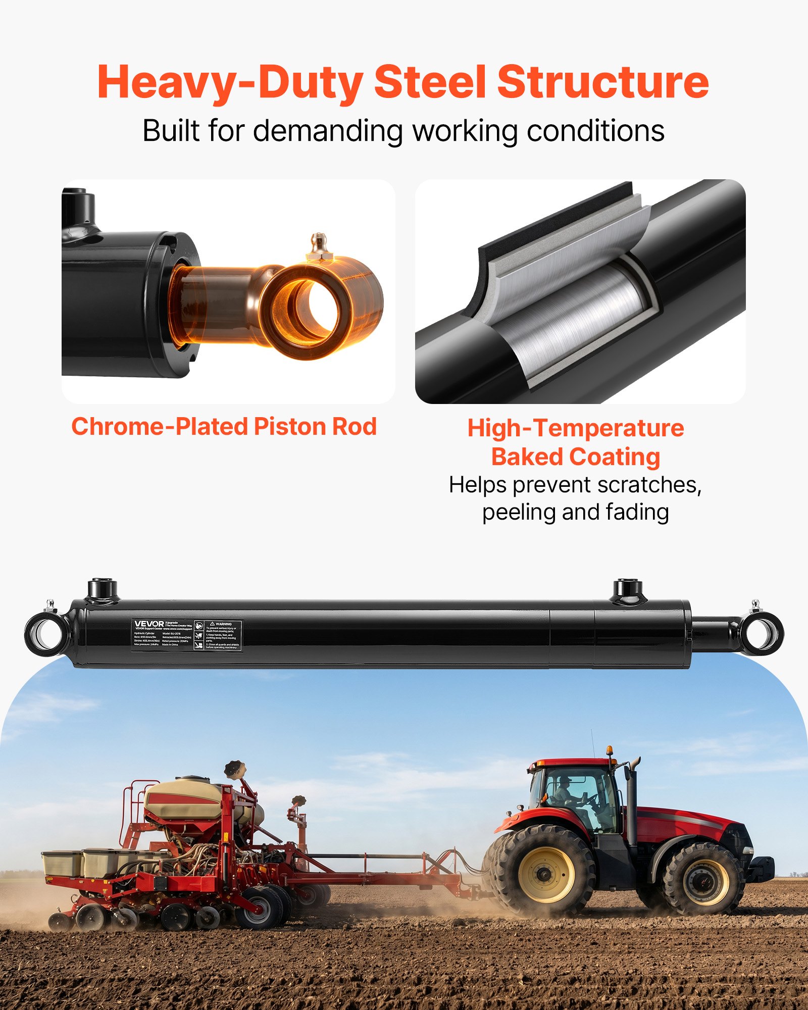 VEVOR Cilindro Idraulico a Doppio Effetto Corsa 406 mm 4 Tonnellate 24 Mpa Per Escavatori, Trattori Macchina Agricola, Cilindro a Spinta e a Trazione, Alesaggio 50,8 mm, Pressione Nominale 20 MPa
