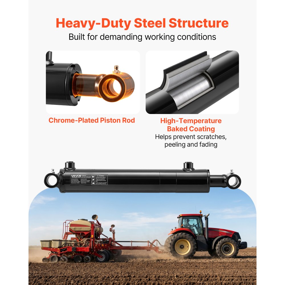 VEVOR Cilindro Idraulico a Doppio Effetto Corsa 254mm Pressione max 24 MPa Per Escavatori, Trattori Macchina Agricola, Cilindro a Spinta e a Trazione, Estremità Saldate, 4 Tonnellate Alesaggio 50,8mm
