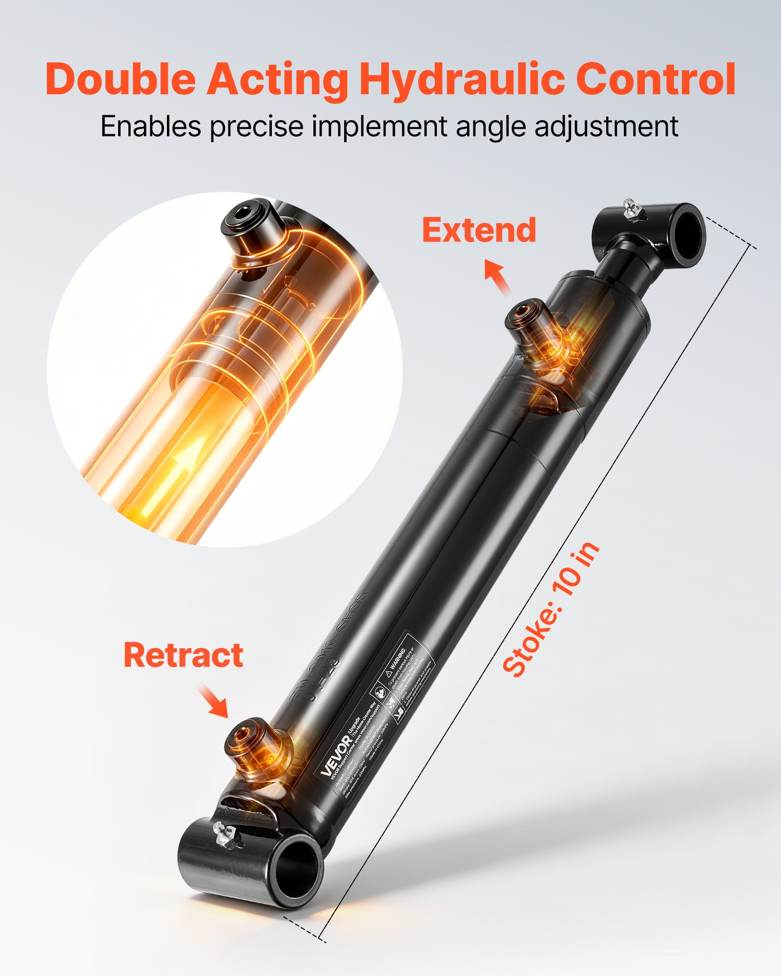 VEVOR Cilindro Idraulico a Doppio Effetto Corsa 254mm Pressione max 24 MPa Per Escavatori, Trattori Macchina Agricola, Cilindro a Spinta e a Trazione, Estremità Saldate, 4 Tonnellate Alesaggio 50,8mm