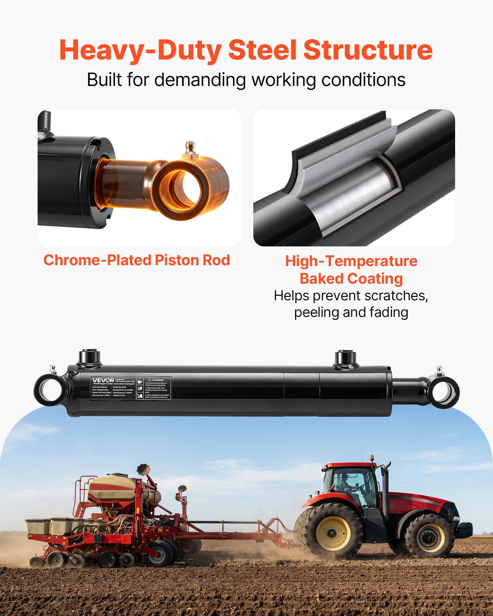 VEVOR Cilindro Idraulico a Doppio Effetto Corsa 254mm Pressione max 24 MPa Per Escavatori, Trattori Macchina Agricola, Cilindro a Spinta e a Trazione, Estremità Saldate, 4 Tonnellate Alesaggio 50,8mm