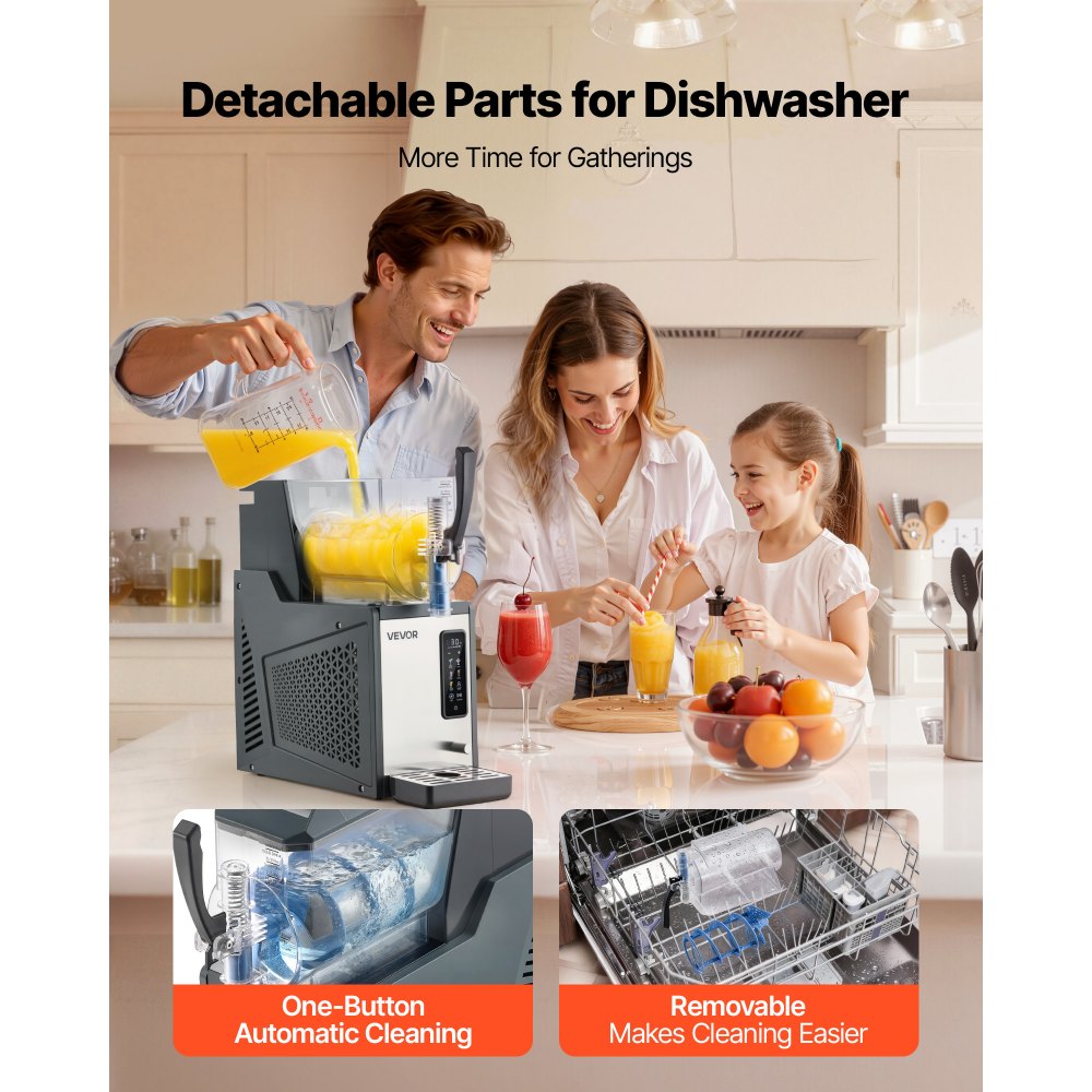 VEVOR Macchina per Granite 4 L 350 W Serbatoio Singolo Macchina per Bevande Ghiacciate Succo Fredde Cocktail, Funzione Autopulente per Preparazione Frappé, Milkshake, Frullati