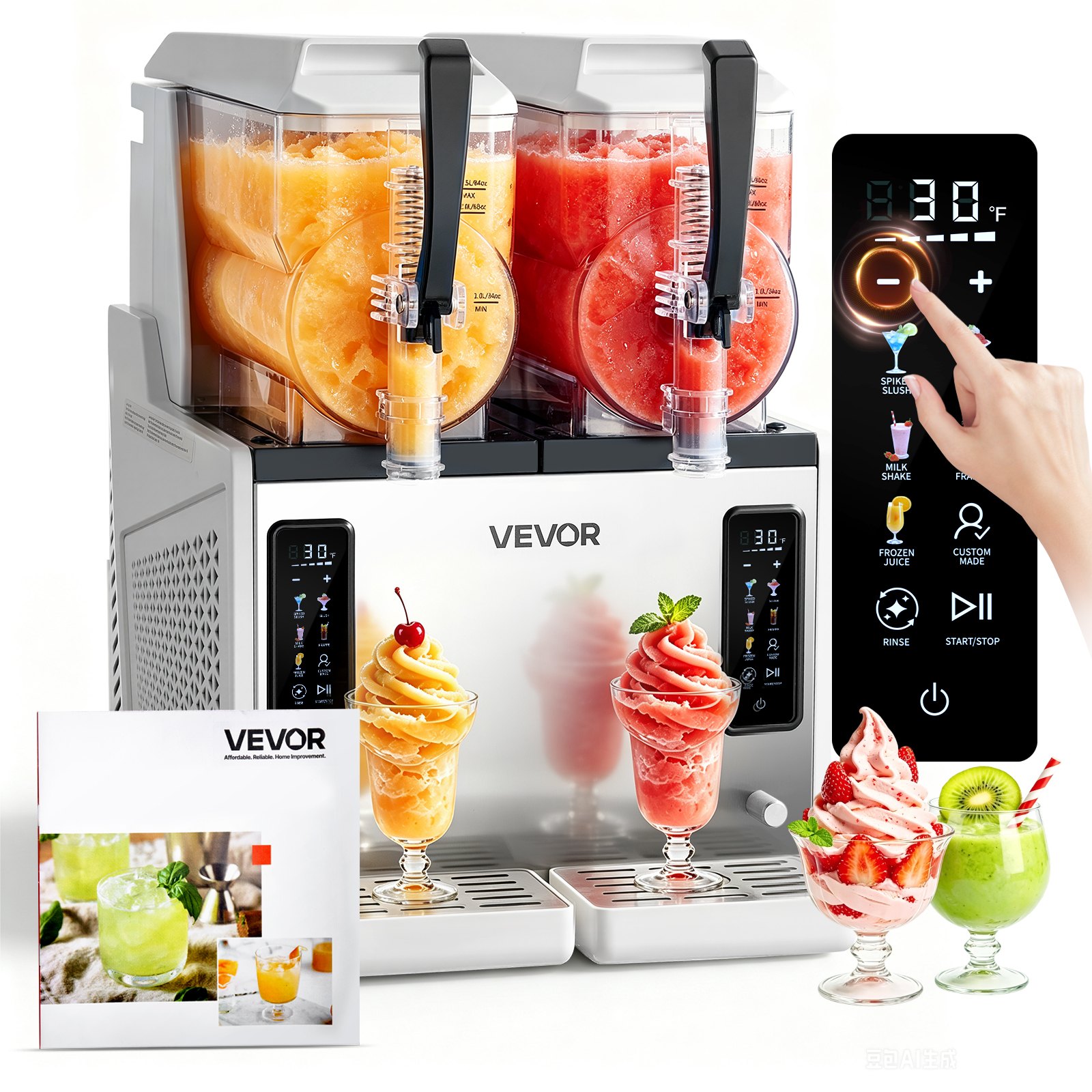 VEVOR Macchina per Bevande Ghiacciate Granite Serbatoio Doppio 2 x 3 Litri da 450 W, Macchina per Granite Autopulente per Preparazione Cocktail Frullati Ghiacciati, Feste, Evento, Cucina