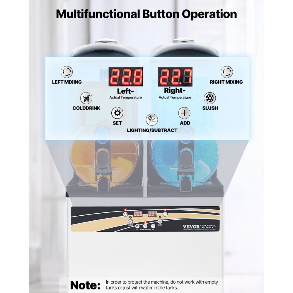 VEVOR Macchina per Bevande Ghiacciate Commerciale, Macchina per Bevande Fredde 15 Litri x 2 Drink Frullati Margarita in Acciaio Inox, Frullatore per Slush per Feste Ristoranti, Caffetterie, Bar