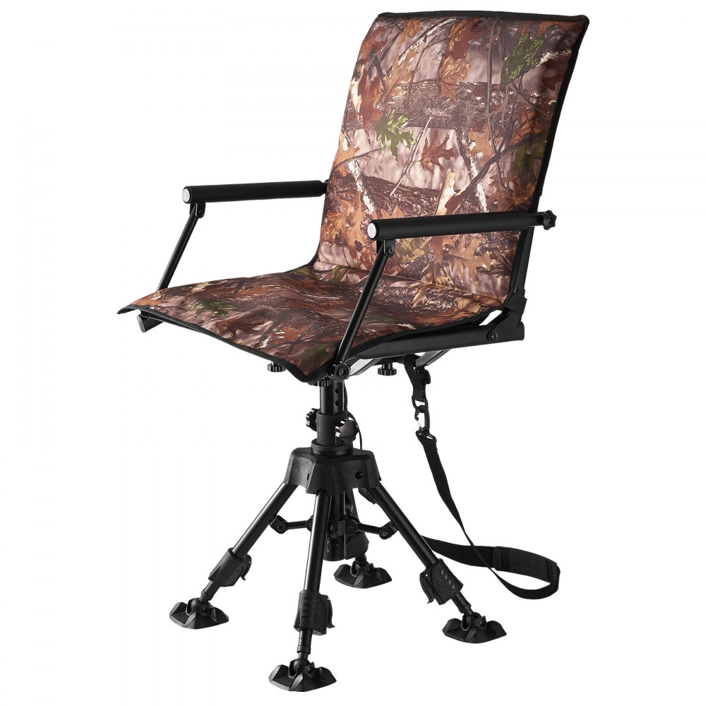 VEVOR Hunting Chair, 360° Silent Swivel, Foldable Portable Blind Chair, Heavy-Duty Steel Frame Ground Stool Seat, with Armrests, Cover, Anti-Sink Feet, Height Adjustable, 158 Kg Capacity for Camping