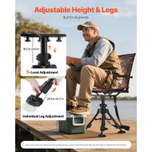VEVOR Sedia da Caccia Campeggio Pieghevole, Sedia da Pesca con Braccioli, Altezza Regolabile Capacità di Carico 158 kg, Rotazione Silenziosa a 360°, Altezza Seduta 420-625 mm, Giardino, Esterno