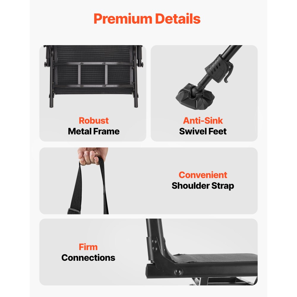 VEVOR Hunting Chair, 360° Silent Swivel, Foldable Portable Blind Chair, Heavy-Duty Steel Frame Ground Stool Seat with Armrests, Anti-Sink Feet, Height Adjustable, 158 Kg Capacity for Fishing Camping