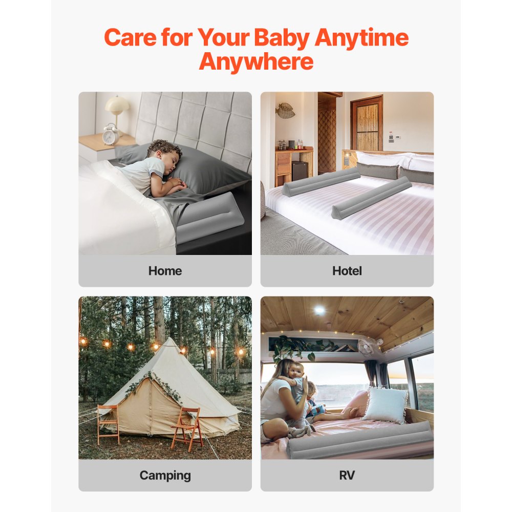 VEVOR Paracolpi per Letto per Bambini Piccoli, 1205 x 160 x 180 mm di Protezione per Letto Gonfiabile con Pompa Manuale, Paracolpi Antiscivolo per Bambini Letti Leggero e Portatile 2 Pezzi